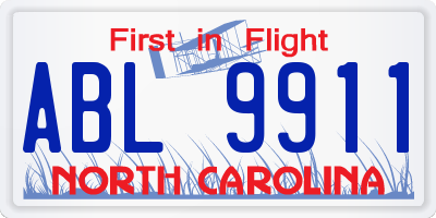 NC license plate ABL9911