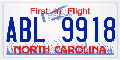 NC license plate ABL9918