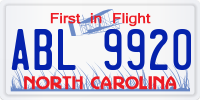 NC license plate ABL9920