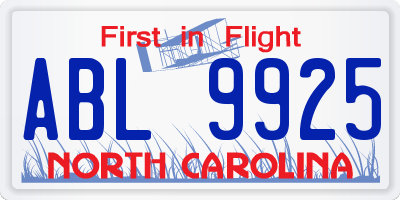 NC license plate ABL9925