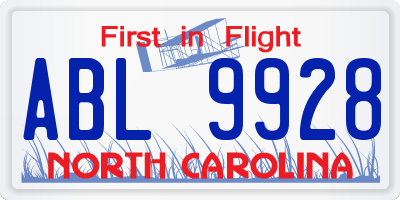 NC license plate ABL9928