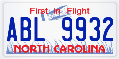 NC license plate ABL9932