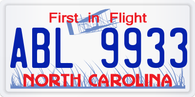 NC license plate ABL9933