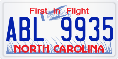 NC license plate ABL9935