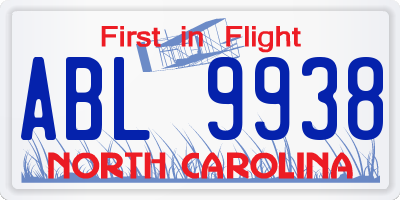 NC license plate ABL9938