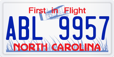 NC license plate ABL9957