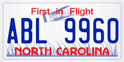 NC license plate ABL9960