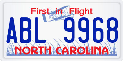 NC license plate ABL9968