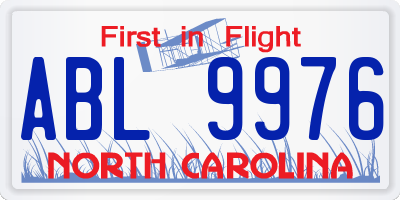 NC license plate ABL9976