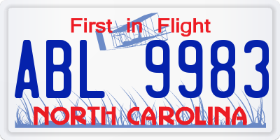 NC license plate ABL9983