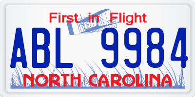 NC license plate ABL9984