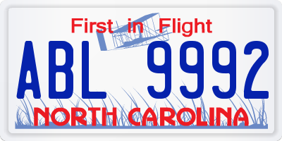 NC license plate ABL9992