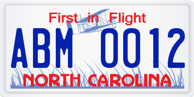 NC license plate ABM0012