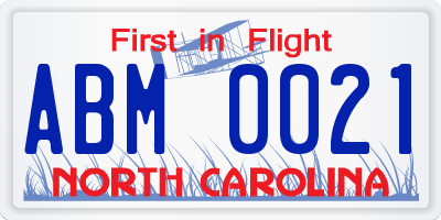 NC license plate ABM0021