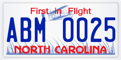 NC license plate ABM0025