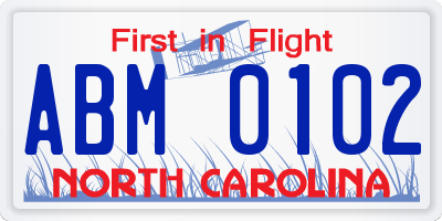 NC license plate ABM0102