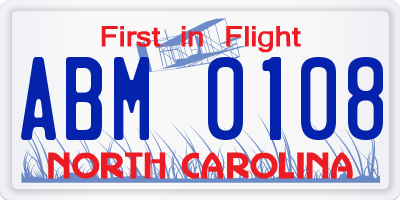 NC license plate ABM0108