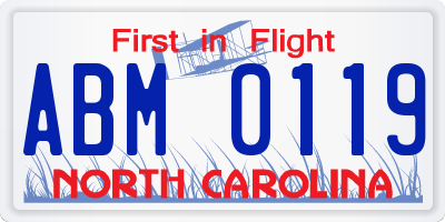 NC license plate ABM0119