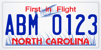 NC license plate ABM0123
