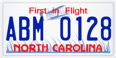NC license plate ABM0128