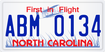 NC license plate ABM0134