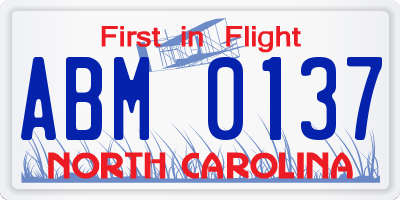 NC license plate ABM0137
