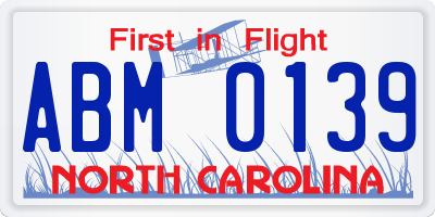 NC license plate ABM0139