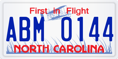 NC license plate ABM0144