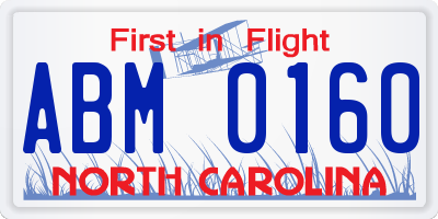 NC license plate ABM0160