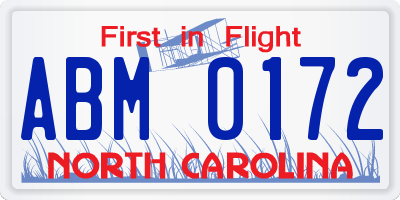 NC license plate ABM0172
