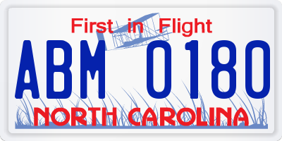 NC license plate ABM0180