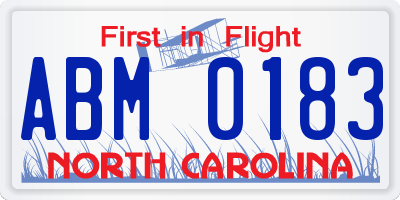 NC license plate ABM0183