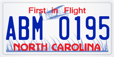 NC license plate ABM0195