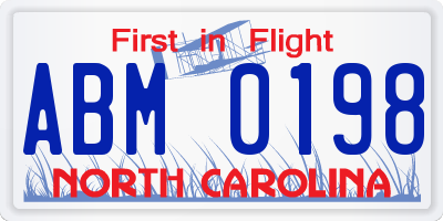 NC license plate ABM0198