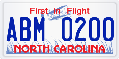 NC license plate ABM0200