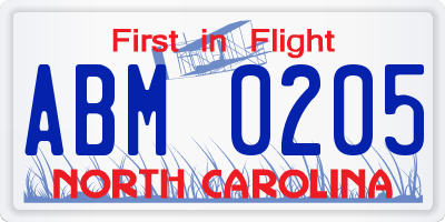 NC license plate ABM0205
