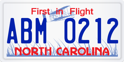 NC license plate ABM0212