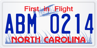 NC license plate ABM0214