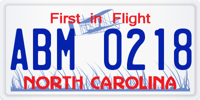 NC license plate ABM0218