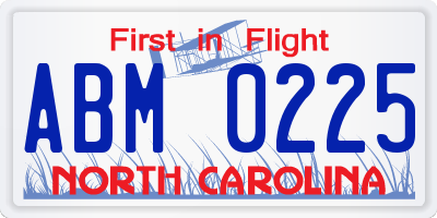 NC license plate ABM0225