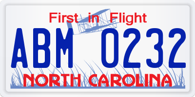 NC license plate ABM0232
