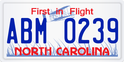 NC license plate ABM0239
