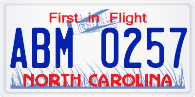 NC license plate ABM0257