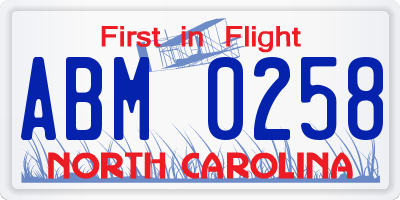 NC license plate ABM0258