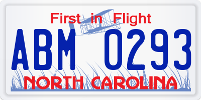 NC license plate ABM0293