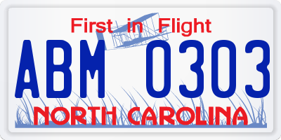 NC license plate ABM0303