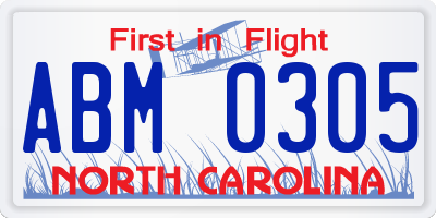 NC license plate ABM0305