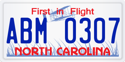 NC license plate ABM0307