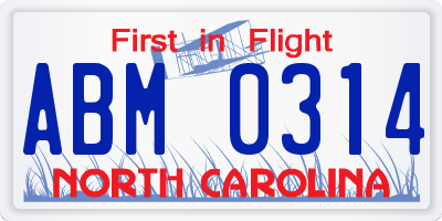 NC license plate ABM0314