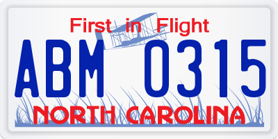NC license plate ABM0315